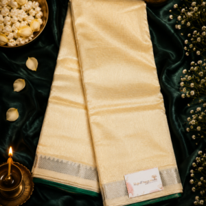 Mangalagiri Off-White and Green Saree
